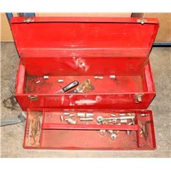 RED METAL TOOL BOX WITH CONTENTS