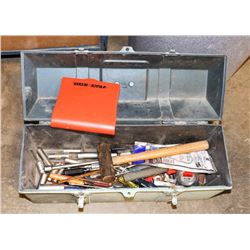 GREY PLASTIC TOOL BOX WITH CONTENTS