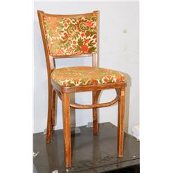 VINTAGE SOLID WOOD UPHOLSTERED SIDE CHAIR.