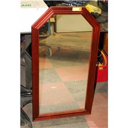 WOOD FRAMED WALL HANGING MIRROR.