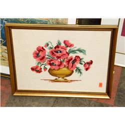 FLORAL NEEDLEPOINT FRAMED PICTURE.