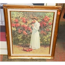 ROSE GARDEN BY TOM BROWNING FRAMED OIL PAINTING.