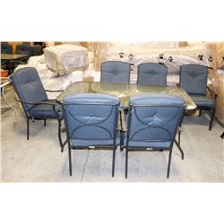 PATIO TABLE WITH 6 ARM CHAIRS.