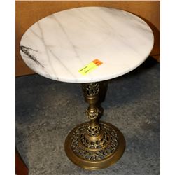 GRANITE TOP BRASS BASE END TABLE,  15" DIA X 19"H.