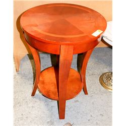 WOOD TONE ROUND END TABLE, 19" DIA X 24.5"H.