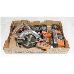 RIDGID CORDLESS POWER TOOL SET, 3 BATTERIES,