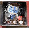 Image 1 : CRATE WITH ZIP TIES, TAPE MEASURERS AND MORE