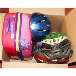 BOX OF 5 BIKE HELMETS IN CHILDREN'S SUITCASE