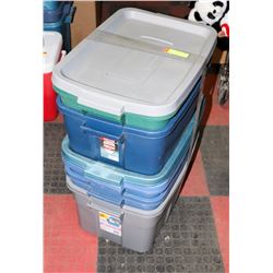 LOT OF 5 RUBBERMAID TOTES, THREE 53 L & TWO 40 L