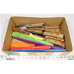 BOX OF 12 WOOD HANDLED KNIVES & 6-PC