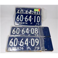 3 PAIRS VINTAGE LICENSE PLATES IN SUCESSION 1970,