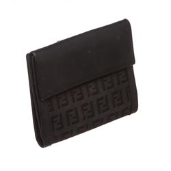 Fendi Black Zucca Canvas Leather Trim Small Wallet