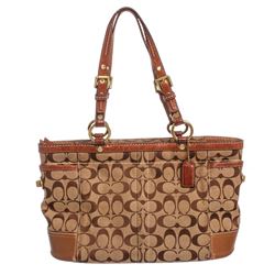 Coach Brown Monogram Canvas Leather Trim Tote Shoulder Handbag