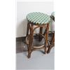 Image 2 : Qty 6 Round Wicker Bamboo Bar Stools w/ Green Upholstery Tops, 30" H