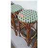 Image 2 : Qty 6 Round Wicker Bamboo Bar Stools w/ Green Upholstery Tops, 30" H