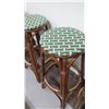 Image 3 : Qty 6 Round Wicker Bamboo Bar Stools w/ Green Upholstery Tops, 30" H