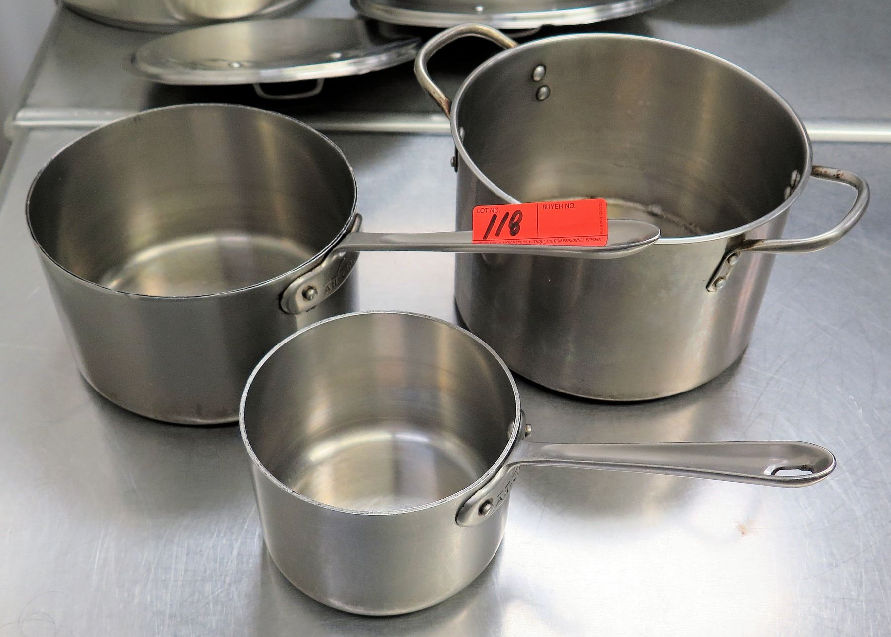 Qty 3 Misc Sizes Pots - Large Stock Pot, All-Clad Sauce Pot & Small Pot w/  Handle - Oahu Auctions