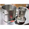 Image 1 : Qty 3 Misc Sizes Pots - Large Stock Pot w/ Lid, Frying Pan & Tall Sauce Pot