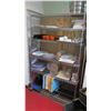 Image 1 : Large Metal Shelving Unit w/ Wheels w/ Contents, Dishes, etc, 48"L x 18"W x 76"H