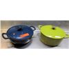 Image 1 : Qty 2 Stock Sauce Pots - Green & Blue, Both w/ Lids