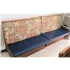 Image 1 : Qty 2 Blue Faux Leather w/ Tan Design Upholstered Back Bench 48"L x 26"W x 41"H