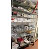 Image 1 : Large Metal Adjustable Kitchen Shelf Unit on Wheels w/ Misc Dishes