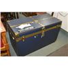 Image 1 : Modern metal bound blue steamer trunk with tray