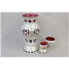 Image 1 : Bohemian milk glass cut to ruby baluster vase with hand painted decoration 12" in height plus a matc