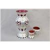 Image 1 : Bohemian milk glass cut to ruby baluster vase with hand painted decoration 12" in height plus a matc