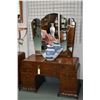 Image 1 : Antique English matched grain walnut vanity with triple swing mirror