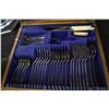 Image 2 : Oak canteen containing silver-plate flatware including settings for six including dinner forks, dinn