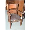 Image 1 : Large arts and crafts oak arm chair with leather upholstered seat, nail head decoration and original