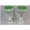 Image 1 : Pair of Bohemian milk glass cut to green girandoles with hand painted decoration and hanging lustres