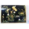 Image 1 : Four piece lacquered wall panel with decorative water lily design, overall 36" X 48"