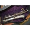 Image 1 : Vintage nickel plated True tone low pitch Buescher saxophone made in Elkhart Ind., serial No. 24141.