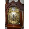 Image 2 : Antique long case weight driven chiming clock in mahogany cabinet with swan neck frieze, brass dial,