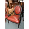 Image 2 : Pair of mantastic open arm leather upholstered parlour chairs with nail head decoration, one brown a