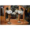 Image 1 : Pair of pond lily motif cast table lamps with full glass globe shade 34" in height