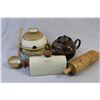 Image 1 : Selection of kitchen accessories including vintage glazed stoneware bed warmer, a lidded tureen with