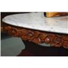 Image 2 : Two marble parlour tables including a coffee table with floral skirt and a lyre base occasional tabl