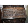 Image 2 : Antique oak lion's head motif drop front secretaire with four drawer base, drop front writing surfac