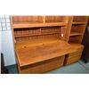 Image 2 : Teak veneered drop front desk/wall unit with under storage, 77" in height