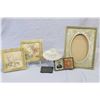 Image 1 : Selection of collectibles including an antique brass and enamel picture frame, a daguerreotype portr