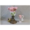 Image 1 : Two pieces of hand-painted Fenton glass including a limited edition handled pitcher and a table lamp