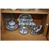 Image 2 : Shelf lot of collectibles including Coalport India tree, silver-plate servers, Victorian glass hand