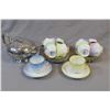 Image 1 : Silver-plate hand chaised tea pot "Larkhill" pattern and ten Royal Albert "Rainbow" cups and saucers