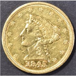 1845 $2.50 GOLD AU+