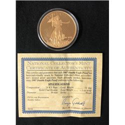 1907 DOUBLE EAGLE PROOF (24 KT PURE GOLD CLAD BRONZE)