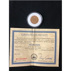 1870-S $3 INDIAN PROOF (24 KT PURE GOLD CLAD BRONZE)