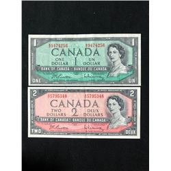 1954 CANADIAN ONE & TWO DOLLAR BANK NOTES